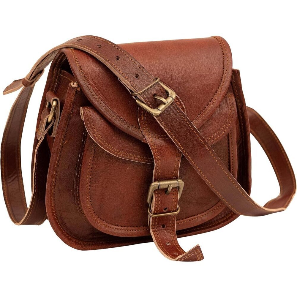 Women Leather Crossbody Bag Genuine Multi Pocket Vintage Travel Purse